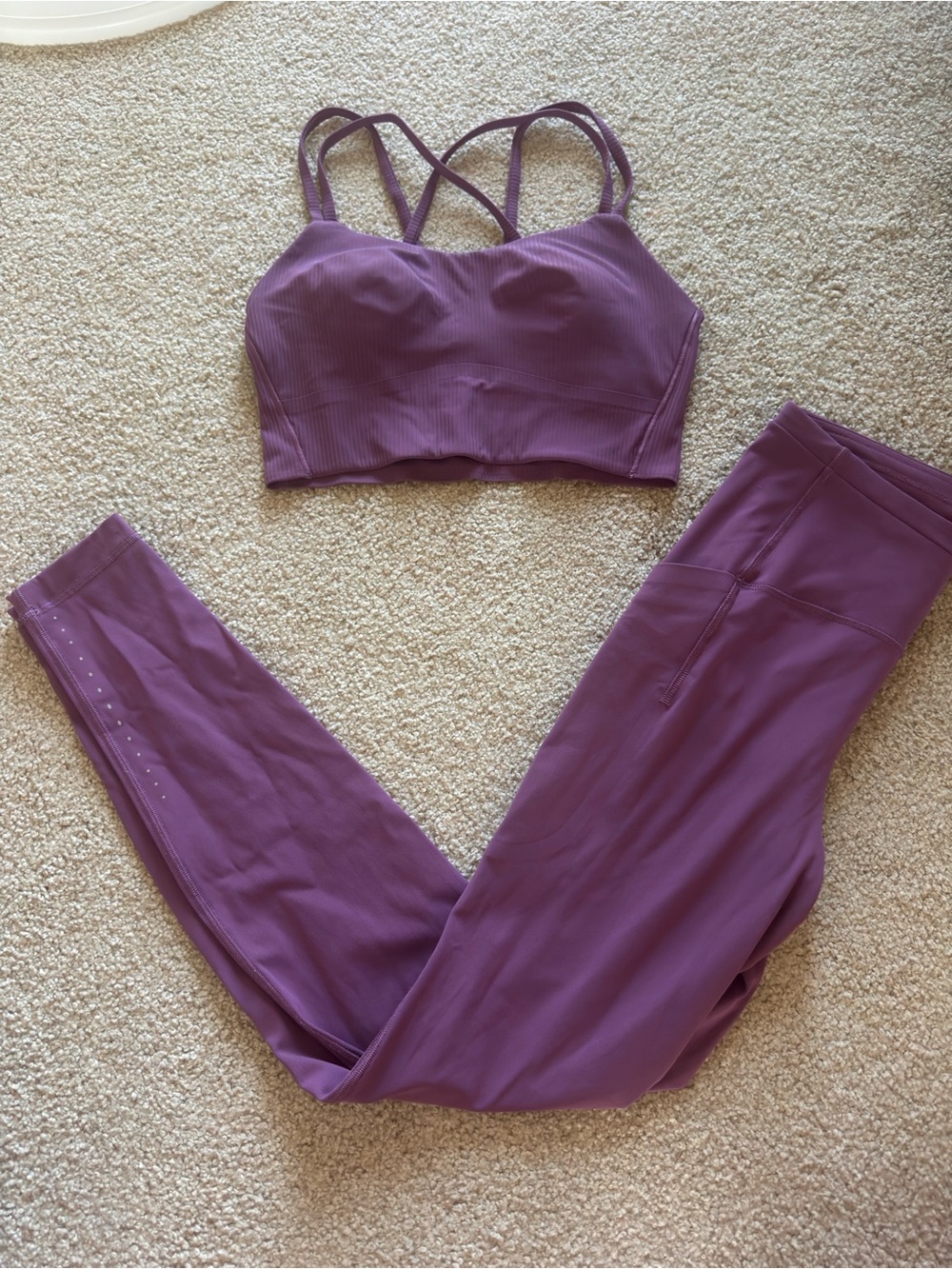 lululemon athletica Plum Purple Legging and Strappy Sports Bra Set